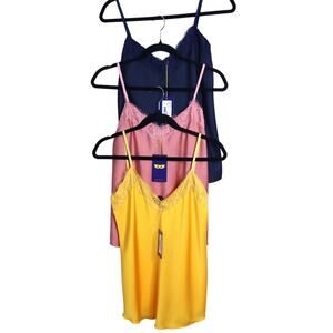 HÉROINES Doris Lace Cami Top Set of 3 Blush Navy Soleil Yellow Strap Women's OS